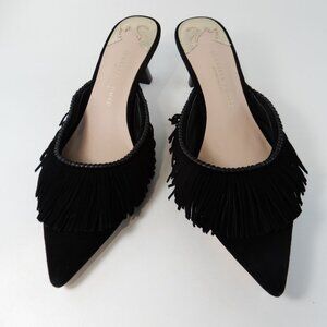 Antonio Melani x Jennifer Sumko Mimi MULES Size 6.5 Black Kid Suede Fringe NEW